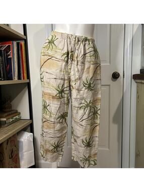 JM S Linen Tropical Trees Drawstring Pants